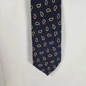 Vintage Krizia Uomo Silk Tie Navy Blue Tan Paisley Made in‎ Italy Mens Necktie